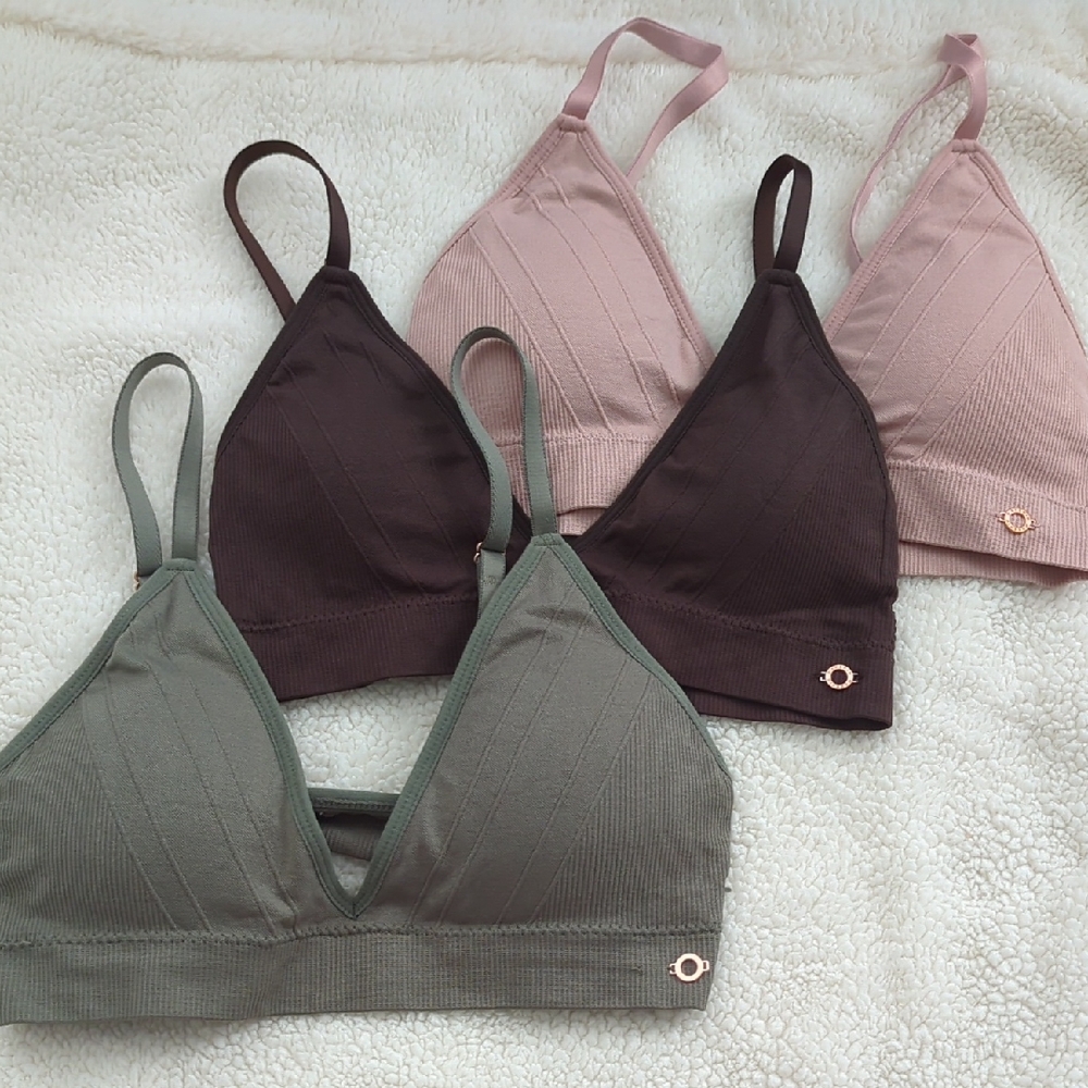 Women's Padded (Removable) Bralette Set - Pink, Brown, Green